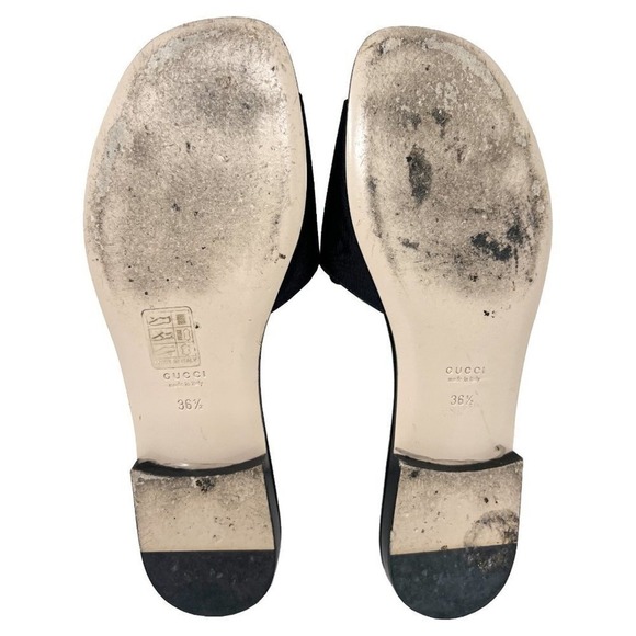 Gucci Madelyn Black Slide Sandals Crystal‎ GG Buckle Made in Italy 36.5 - Picture 9 of 10